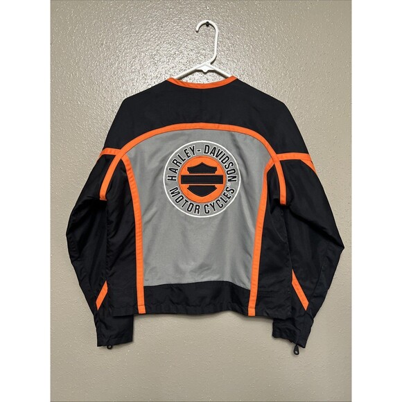 Harley Davidson Women's Jacket Medium Nylon / Polyester Silver Gray Orange Zip - Picture 2 of 8